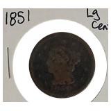 1851 Braided Hair Large Cent Coin