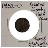 1852-O Seated Liberty Half Dime, Type 2 with Drapery and Stars.
