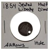 1854 Seated Liberty Half Dime, Type 3, with Arrows at Date.