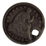 1854 Seated Liberty Half Dime, Type 3, with Arrows at Date.