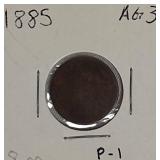 1885 Indian Head Cent, AG-3, P-1 ; 1886 Indian Head Cent, Variety 2, G-4, bent, AG-3..