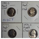1971-S ,1972-S, 1973-S & 1974-S Jefferson Nickel Clad Proofs