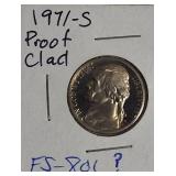 1971-S ,1972-S, 1973-S & 1974-S Jefferson Nickel Clad Proofs