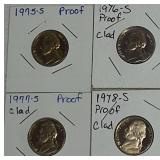 1975, 1976, 1977 & 1978 Jefferson Nickel Clad Proofs