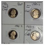 1980, 1981,1982 & 1983 Jefferson Nickel Clad Proofs