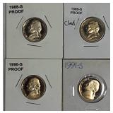 1988,1989,1990 & 1991 Jefferson Nickel Clad Proofs