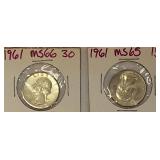 1961 MS66 & 1961 MS65 Washington Silver Quarters