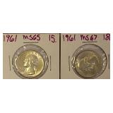 1961 MS65 & 1961 MS67 Washington Silver  Quarters