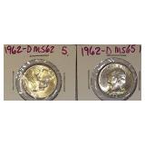 1962-D MS62 & 1962-D MS65 Washington Silver  Quarters