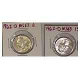 1962-D MS63 & 1962-D MS65 Washington Silver Quarters