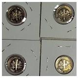 1992 to 1995 Roosevelt Dime Clad Proofs from the San Francisco Mint.