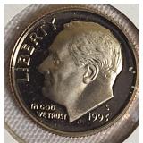 1992 to 1995 Roosevelt Dime Clad Proofs from the San Francisco Mint.