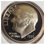 1992 to 1995 Roosevelt Dime Clad Proofs from the San Francisco Mint.