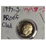 1996 ,1997, 1999 & 2000  Roosevelt Dime Clad Proofs from the San Francisco Mint.