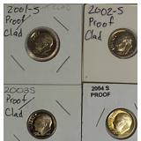 2001 -2004 Roosevelt Dime Clad Proofs from the San Francisco Mint.