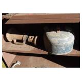 Metal Shelf with Contents - Screw Jack, Fittings, Trimmer Line