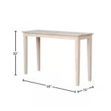 Shaker Sofa Table, 48x16x30 Inch, Unfinished Wood