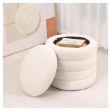 Round Upholstered Storage Ottoman Stool with Removable Lid