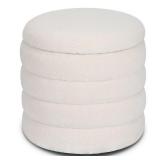 Round Upholstered Storage Ottoman Stool with Removable Lid