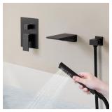 Matte Black Wall Mount Tub Faucet Set with Hand Shower M6502 Model B