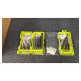 Lot of 3 Ryobi Quick-Change Drill Bit Sets in Plastic Cases