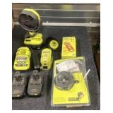 Untested Ryobi Cordless Tool Bundle with Fan, Chargers, Batteries, Trimmer Accessories