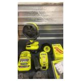 Untested Ryobi Cordless Tool Bundle with Fan, Chargers, Batteries, Trimmer Accessories