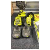 Untested Ryobi Cordless Tool Bundle with Fan, Chargers, Batteries, Trimmer Accessories