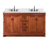 Double Sink Bathroom Vanity with Drawers and Cabinets, Wood Finish