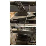 Assorted Shelf Lot of Electronics, Audio Components, and Accessories