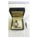 Silver Tone Wristwatch with Roman Numeral Dial and Crystal Accents in Display Box