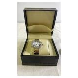 Silver Tone Wristwatch with Roman Numeral Dial and Crystal Accents in Display Box