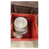 Commercial Kitchen Supply Lot with Chafers, Plates, Utensils, and Beverage Dispensers