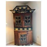 Hand-Painted Antique Corner Cabinet with Crown Motif, 1787