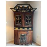Hand-Painted Antique Corner Cabinet with Crown Motif, 1787