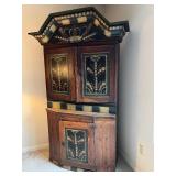 Hand-Painted Antique Corner Cabinet with Crown Motif, 1787