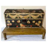 Antique Painted Folk Art Dome Top Wooden Chest on Stand