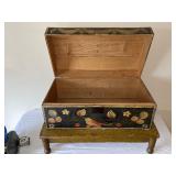 Antique Painted Folk Art Dome Top Wooden Chest on Stand