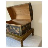 Antique Painted Folk Art Dome Top Wooden Chest on Stand