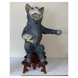 Large Vintage Folk Art Cat Figure on Ornate Stool