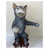 Large Vintage Folk Art Cat Figure on Ornate Stool