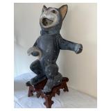 Large Vintage Folk Art Cat Figure on Ornate Stool
