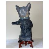 Large Vintage Folk Art Cat Figure on Ornate Stool