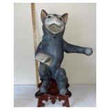 Large Vintage Folk Art Cat Figure on Ornate Stool