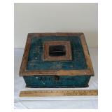 1845 Painted Antique Wooden Document Box with Hinged Lid
