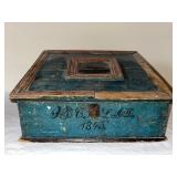 1845 Painted Antique Wooden Document Box with Hinged Lid