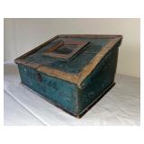 1845 Painted Antique Wooden Document Box with Hinged Lid