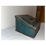 1845 Painted Antique Wooden Document Box with Hinged Lid
