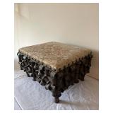 Antique Folk Art Spool Work Sewing Box with Upholstered Top