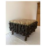 Antique Folk Art Spool Work Sewing Box with Upholstered Top